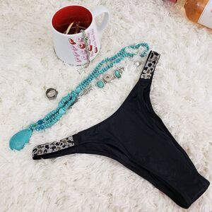 Victoria's Secret BRAZILIAN MEDIUM Black Crystals Cheetha Print Very Sexy